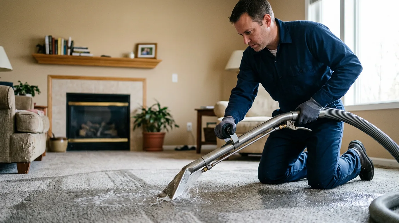 Water damage restoration technician working near New Russia, NY